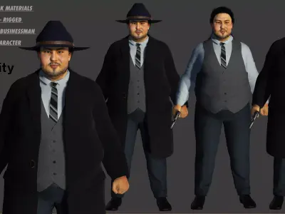 3D REALISTIC HUMAN RIGGED CHARACTER - ASIAN FAT BUSINESSMAN Low-poly 3D model