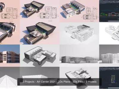  3 Projects - Art Center 2021 - 2Ds Plans - 3Ds Files 3D Model Pack