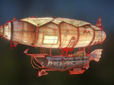 zeppelin steampunk hot air balloon Low-poly 3D model