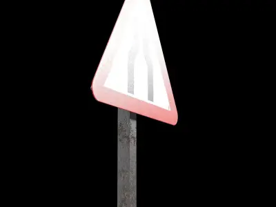Narrow road ahead Roadsign Low-poly 3D model