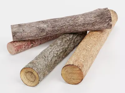 Tree Log Set V6 - Pile of 4 Cut Timber Logs Low-poly 3D model