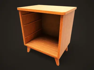 Retro double bed and nightstand Low-poly 3D model