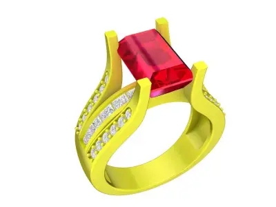 Luxury Emerald Cut Ruby Diamond  Shank Ring Design for Men 7320 3D print model