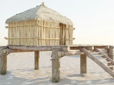 Bamboo beach hut Low-poly 3D model