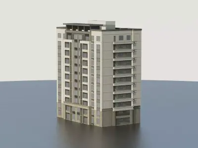 Modern residential apartment building Low-poly 3D model