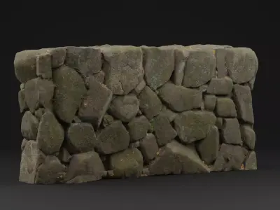 Mossy Stone Wall Low-poly 3D model