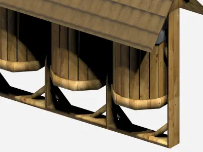 Wooden big triple street dust bin with carrier bag Low-poly 3D model