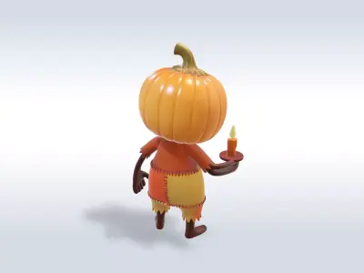 Cheerful Pumpkin Boy Halloween Character 3D model 4