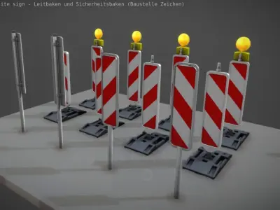 Construction Site Traffic Signs - Pack Low-poly 3D model