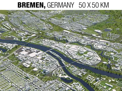 Bremen Germany 50x50km 3D City Map 3D model