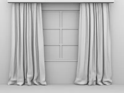 Curtain empty room with and wooden floor 3D model