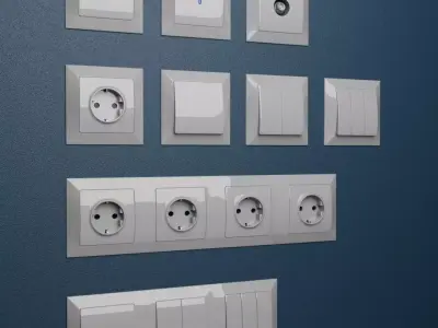 A set of switches sockets and other items with frames 3D model