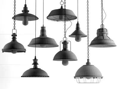 black cast industrial chandeliers 3D model