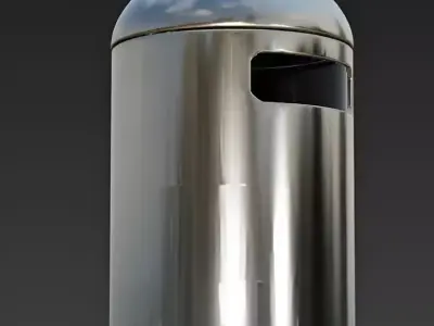 Modern Brushed Steel Street Litter Bin 3D Model Low-poly 3D model