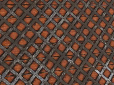 Heavy Industrial Steel Mesh on Wood PBR Seamless Texture