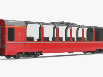  Panoramic First-Class Passenger Railcar Red with Interior 