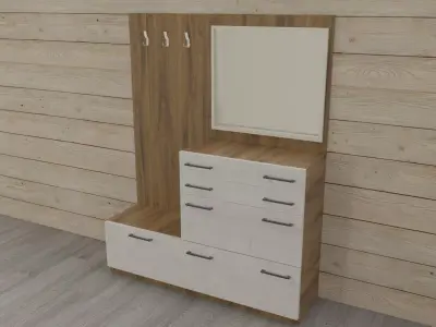 Furniture wooden cabinet with drawers and mirror 3D model
