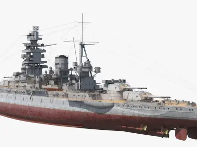  Weathered Battleship Nagato with Corroded Hull Panels Grey Used Rigged for Cinema 4D 