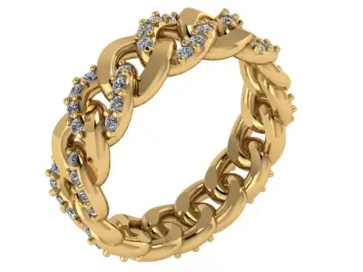 Chain Ring with diamonds set along the chain links 3D print model