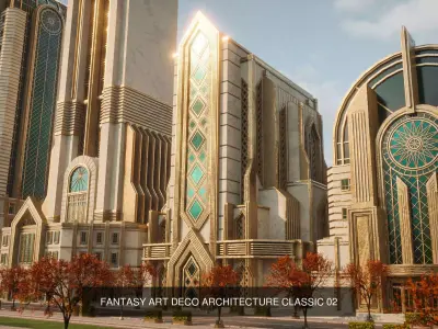 FANTASY ART DECO CITY SCENE WITH ALL THE ASSET 3D Model Pack