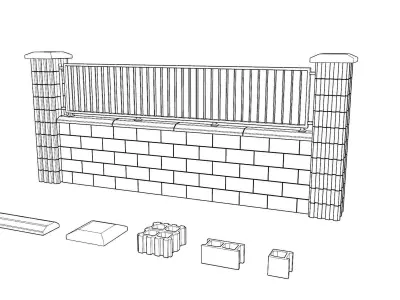 BLOCK FENCE MODEL Low-poly 3D model
