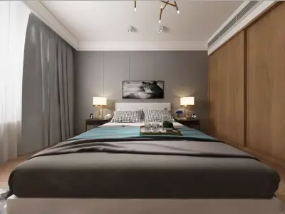 Simple and cozy bedroom Vray 3D model-37 3D model