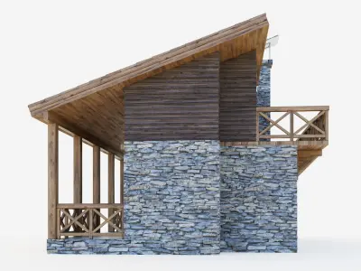 Container cottage in the style of a Swiss chalet 3D model