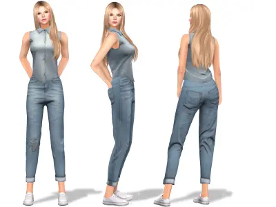 Casual Rolled Denim Sleeveless Shirt Sports Shoe Outfit Low-poly 3D model