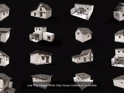 Low Poly Village White Clay House Collection 3D Model Pack