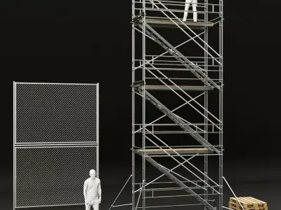scaffold scaffolding tower with two people 3D model