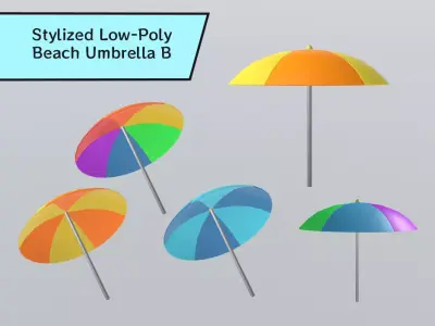 Stylized Low-Poly Beach Umbrella Pack B  Low-poly 3D model