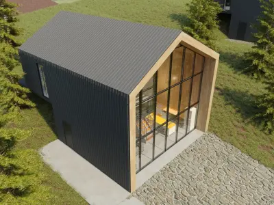 House modern cabin on side of mountain 3D model