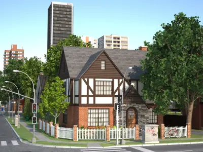 City with suburb Low-poly 3D model