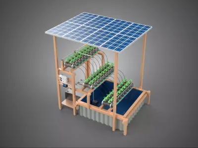 IOT HYDROPONIC PLANT PLASTIC BOTTLE CONTAINER SOLAR PANEL POWER 3D model