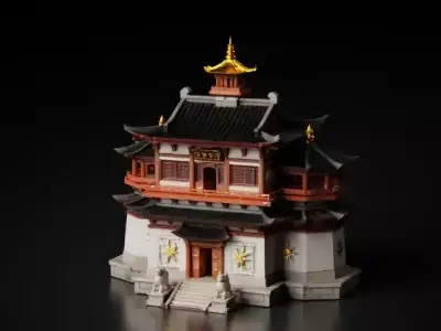 Traditional Chinese Pagoda Temple Architectural Visualization 3D model