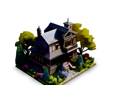 Victorian House with Garden LowPoly Low-poly 3D model