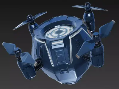 Blue Sci Fi Semi Spherical Drone Low-poly 3D model