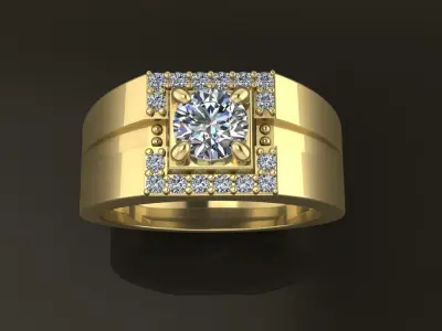 Diamond Square Halo Signet Ring Band Mix Size STYLE 33 3D print model