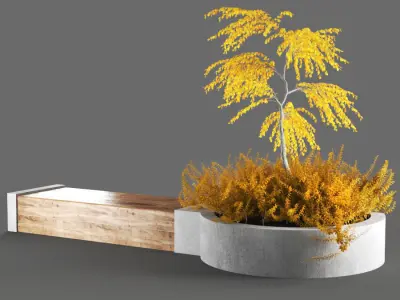 bench908 concrete planter with tree in it 3D model