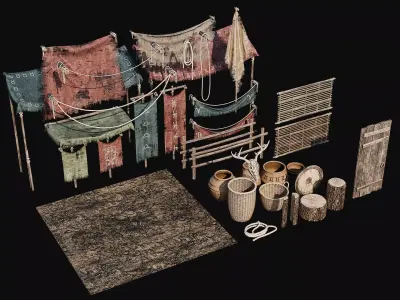 AFRICAN 02 with INTERIORS 4K TEXTURES Low-poly 3D model