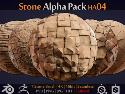 Stone and Tile Alpha Brush - HA04 - 4K - 16bit - SBSAR Texture