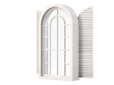 Wooden arch window with shutters V5  3D model