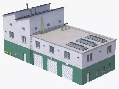 Industrial Building 15 Green Low-poly 3D model