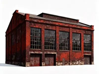 Old European Industrial Brick Warehouse 3D Model Low-poly 3D model