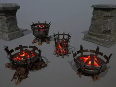 Medieval Braziers Lights   Low-poly 3D model