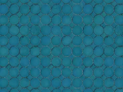 Deep Blue Penny Round Circle Ceramic Tiles PBR Seamless Texture