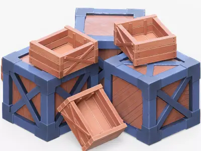 Stylized Wooden Boxes 3D model