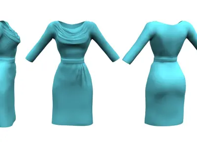 Cowl Neck Pencil Skirt Dress Low-poly 3D model