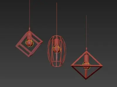 Lampe three pendant lights hanging from metal frame 3D model