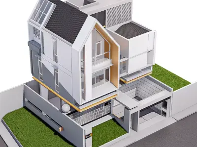 Modern Tropic House 3D Model Contemporary Design 2 Facade 3D model